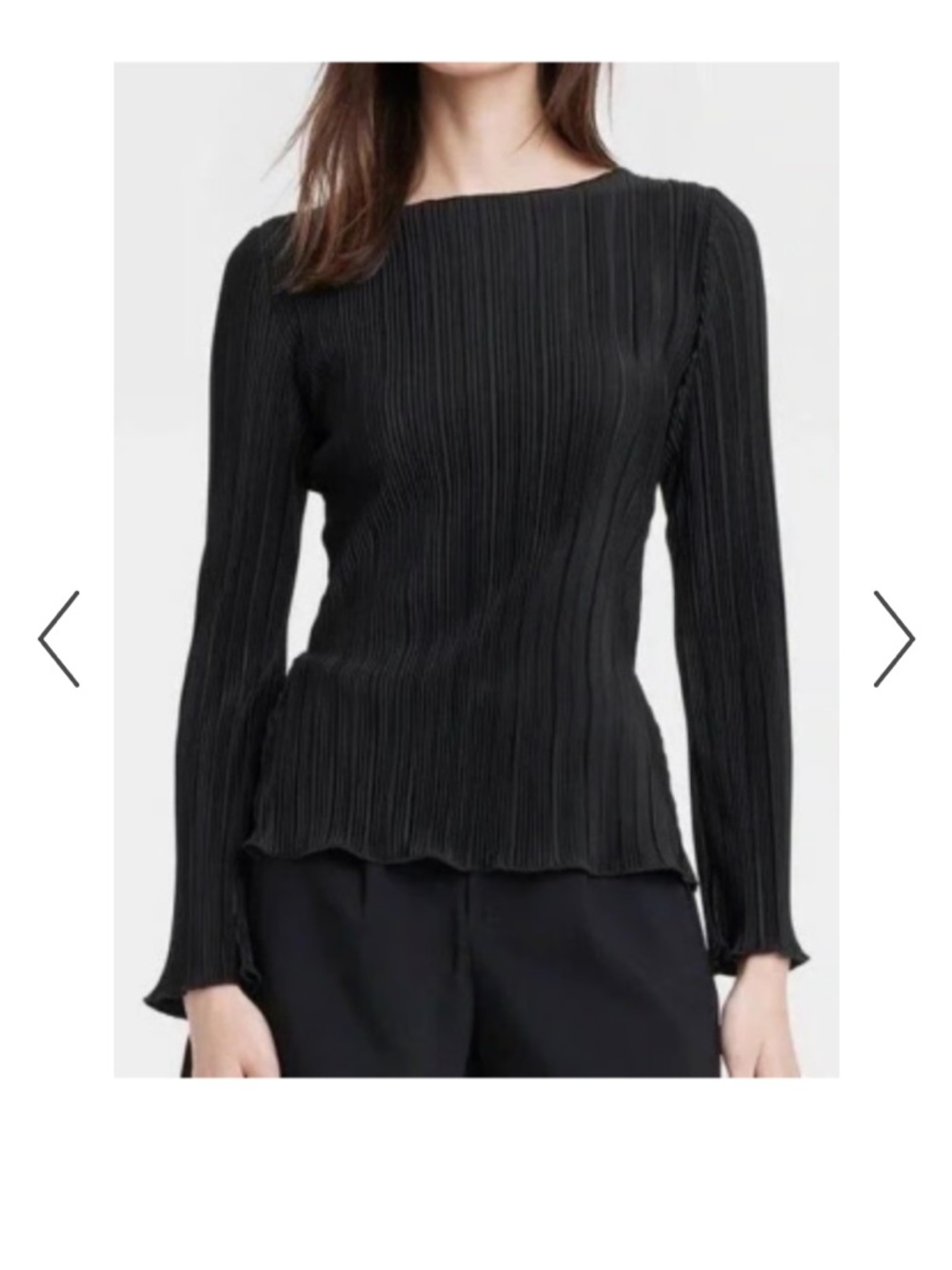 a new day Black Pleated Long-Sleeve Ribbed Top